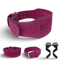 BEAR GRIP Weight Lifting Belt for Men & Women ? Premium Suede Leather Gym Belt for Deadlifts, Squats - Double Prong Powerlifting Belt for Strength &