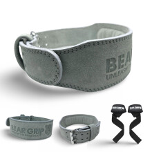 BEAR GRIP Weight Lifting Belt for Men & Women ? Premium Suede Leather Gym Belt for Deadlifts, Squats - Double Prong Powerlifting Belt for Strength &