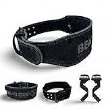 BEAR GRIP Weight Lifting Belt for Men & Women ? Premium Suede Leather Gym Belt for Deadlifts, Squats - Double Prong Powerlifting Belt for Strength &