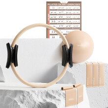 PhysKcal Pilates Ring Set, 15-Inch Magic Circle with Pilates Core Ball, Resistant Loop and Flex Band, Home Pilates on Mat Essential Kit (Nude Beige)