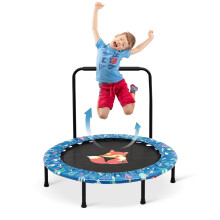 38'' Kids Mini Trampoline Foldable Fitness Body Exercise 4.2ft Trampoline with Foam Handle Safety Padded Cover Round Trampolines Folding Bungee