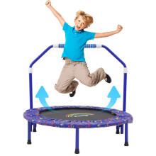 36'' Kids Trampoline Mini Noise-Free Trampoline Foldable Bungee Rebounder with Adjustable Foam Handrails and Safety Padded Protective Cover Practice