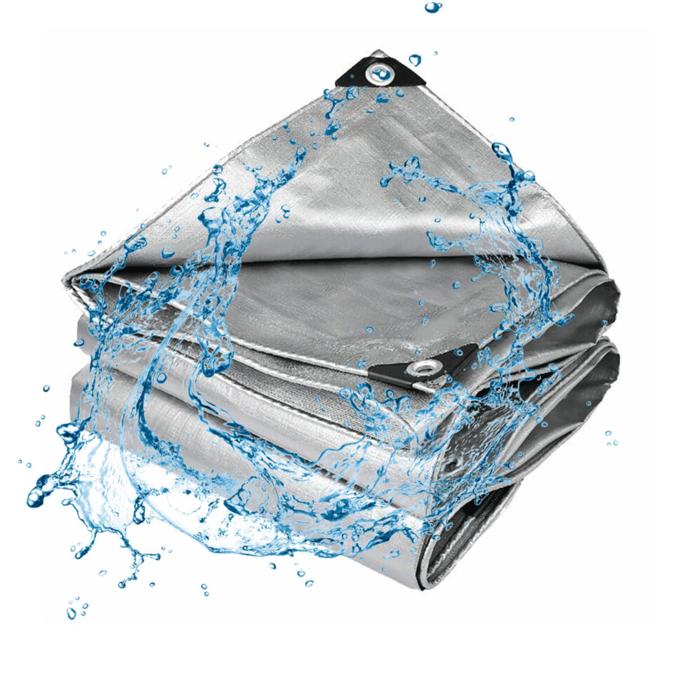 Waterproof Heavy Duty Tarp 4X10m Silver With Uv Resistant Heatsealed Seams For Car Boat And Outdoor Protection 9073542209669