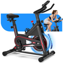 DMASUN Indoor Exercise Bikes for Home Gym Use with LCD Display, Spin Bike with Tablet Holder & Comfortable Seat Cushion, Super Quiet Fitness Bike for