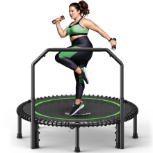 B BCAN 48'' Rebounder Trampoline for Adults, 250kg Foldable Mini Trampoline with Adjustable Foam Handle, Mute & Pre-assembled Fitness Trampette Indoor