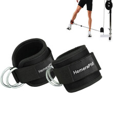 Double D-ring Ankle Straps for Cable Machine Gym Ankle Cuff Cable Attachment, 1Pair (Black)