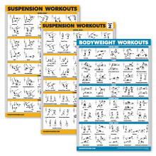 Palace Learning 3 Pack - Suspension Workout Posters - Volume 1 & 2 + Bodyweight Exercises Poster Set - Set of 3 Workout Charts (LAMINATED, 18" x 24")