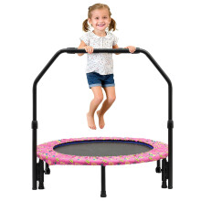 36'' Kids Trampoline Mini Foldable Noise-Free Trampoline with Adjustable Foam Handrail & Safety Padded Protective Cover Fitness Exercise Bungee