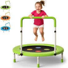 36" Mini Toddler Trampoline with Adjustable Handle, 3FT ASTM Certified Foldable Indoor Trampoline for Baby Kids Ages 1-6, Geometric Jump Mat, No-Gap