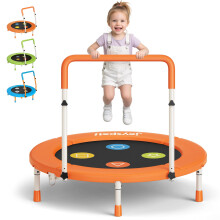 3FT Toddler Trampoline with Adjustable Handle - 36? Foldable Mini Trampoline for Kids Baby Ages 1-6, ASTM Certified Indoor Rebounder, Geometric Jump