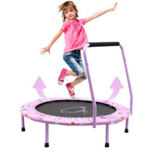 38" Trampoline Mini Trampolines for Kid with Adjustable Hight Handle Padded Cover Foldable Bouncer Sports Equipment for Indoor & Outdoor Trampolines