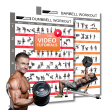 CLEAN SPORTS Dumbbell Training Poster Bundle DIN A1 - Dumbbell & Barbell Poster Set with 72 Exercises & 24 Training Plans - Muscle Building,