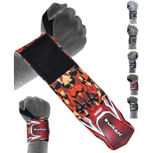 EMRAH Weight Lifting Wrist Wraps Gym Straps Bodybuilding Training Workout Exercise (Camo Red)