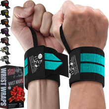 Wrist Wraps (1 Pair) - Premium Support for Weightlifting|Crossfit|Gym - AquaBlue