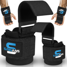 SAWANS Weight Lifting Hooks Thick Padded Neoprene Rubber Coated Grips 8mm Wrist Support Pair of Lifting Straps with Hooks Fitness Training Straps