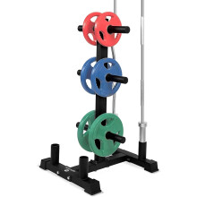 SereneLife 6-Pegs Olympic Weight Plate Rack & 4 Barbells ? 363 kg Capacity, Heavy-Duty Gym Organiser, Scratch-Resistant Frame, Powder-Coat Finish,