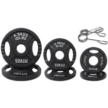 Signature Fitness Olympic 2-Inch Cast Iron Plate Weight Plate for Strength Training and Weightlifting, Two Hole Style, 35LB Set