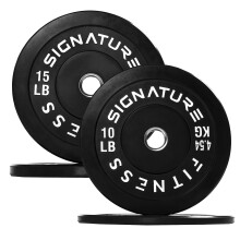 Signature Fitness 2" Olympic Bumper Plate Weight Plates with Steel Hub, 50-Pound Set, 2x 10LB, 2x 15LB