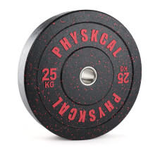 PhysKcal 25kg x 1 Crumb Rubber Olympic Bumper Plates, 2?? Opening Weight Plates, Black Barbell Discs for Strength Training, Barbell Weights Set