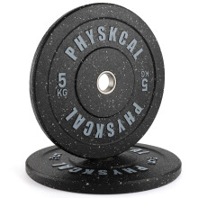 PhysKcal 5kg x 2 Olympic Bumper Plates Set, 2?? Opening Crumb Rubber Weight Plates, Black Barbell Discs for Strength Training, Barbell Weights Set