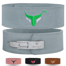 Mytra Fusion Leather Weight lifting power lifting back support belt weight lifting belt men weight lifting belt women weightlifting belt (Large, Grey)