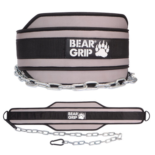 Bear Grip -Weighted Dip & Pull up Belt for Strength Training, Bodybuildng (Grey)