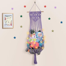 Stuffed Animal Storage Hammock with String Lights, Large 63Inch Macrame Corner Toy Organizer for Nursery