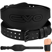 EVO Fitness 4? 6? Matte Black Weight Lifting Belt With 18" Wrist Straps Gym Cowhide Leather Padded Lumbar Back Support Powerlifting Bodybuilding