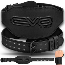 EVO Fitness 4? 6? Matte Black Weight Lifting Belt With 18" Wrist Straps Gym Cowhide Leather Padded Lumbar Back Support Powerlifting Bodybuilding