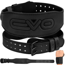 EVO Fitness 4? 6? Matte Black Weight Lifting Belt With 18" Wrist Straps Gym Cowhide Leather Padded Lumbar Back Support Powerlifting Bodybuilding