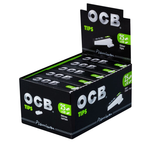OCB Filter Tips Box 25 Booklets x 50 Sheets Black, tips