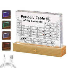 Periodic Table with Real 83 Elements Inside & 7 Colours LED Acrylic Periodic Table Display Periodic Table for Decor, Crafts, Students, Teachers