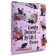 LParkin Cat Books Coffee Book Sleeves Protector, Cats Book Sleeve with Zipper, 11x8.5 Inch Washable Fabric Book Lovers (Easily Distracted by Cats and