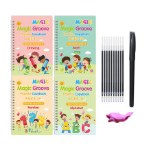 WUMUZAI 4 Pack grooved handwriting book practice, groove calligraphy, reusable magic copybook, grooved writing book disappearing ink, magic copy,