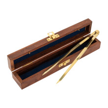 NKlaus 21 cm brass compass in wooden box, circle drawer, geometry compass, decoration 14968