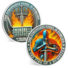 ACGZQY Knights Templar Dumpster Fire Coin - Creative Knights Dumpster Fire Token Armor of God Encouragement Challenge Coins Hilarious Medallion Funny