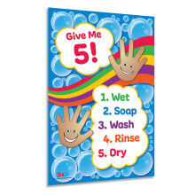 Safety Magnets Give Me 5 Handwashing Poster - Laminated, 12 x 18 inches - Wash Hands Sign for Kids - Hand Hygiene Health Poster for Daycare, Pre K and