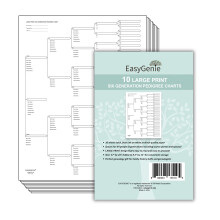 EASYGENIE 10 LARGE PRINT Six Generation Pedigree Charts for Ancestry | Archival-Quality Genealogy Forms