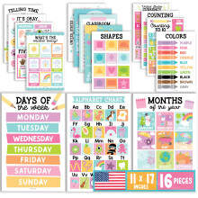 16 Colorful Preschool Classroom Posters - Educational Posters For Toddlers 1-3, Toddler Learning Posters, Homeschooling Supplies, Alphabet Poster For