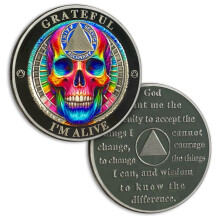 Colourful Skull Sobriety Coin Sobriety Chip Alcoholics Anonymous Medallion AA Chips and Medallion Serenity Prayer Coin Recovery Coins Anniversary