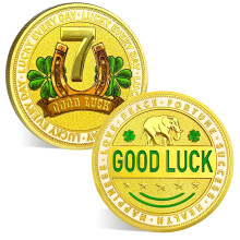 ACGZQY Good Luck Token ? Lucky Blessings Coin with Number 7, Four Leaf Clover Poker Card Guard Horseshoe & Elephant Symbols for Daily Fortune Success