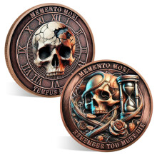 ACGZQY Memento Mori Coin ? Skull Hourglass Memento Vivere Coin with Clock and Roses - Stoic EDC Challenge Coin for Daily Practice - Inspirational