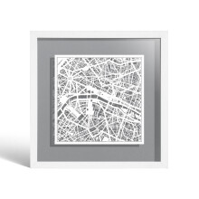 O3 DESIGN STUDIO Paris Paper Cut Map framed, White map, White frame, 9x9 inches, Gift Boxed, 4 background color, self-changing, Paper Art