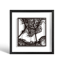 O3 DESIGN STUDIO Hong Kong Paper Cut Map framed, Black map, Black frame, 9x9 inches, Gift Boxed, 2 background color, self-changing, Paper Art