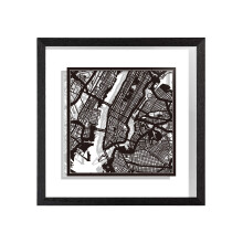 O3 DESIGN STUDIO New York Paper Cut Map framed, Black map, Black frame, 9x9 inches, Gift Boxed, 2 background color, self-changing, Paper Art