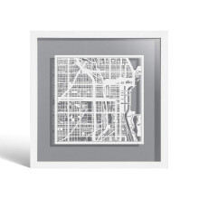 O3 DESIGN STUDIO Chicago Paper Cut Map framed, White map, White frame, 9x9 inches, Gift Boxed, 4 background color, self-changing, Paper Art