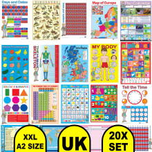 MFY 20 Assorted Laminated A2 Size Educational Posters & Wall Charts for Kids ? Bundle of 20