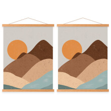 Benjia Magnetic Poster Rail, A2 Magnetic Frame, Wooden Strip, Hanger for Prints & Artwork - Pack of 2, Teak, 42 cm