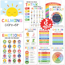 BEAWART 12 Calming Corner Classroom Posters (10x14) - Feelings Wheel Chart & Emotions Poster For Kids, Calm Down Corner Supplies For Therapy Office