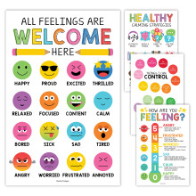 Hadley Designs Feelings Chart For Kids Ages 4-8 - Emotions Chart For Toddlers 3-5, Counseling Feelings Posters For Classroom Calming Corner, Social